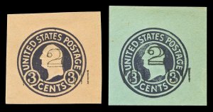 Scott U460, U461 2c on 3c Cut Squares Mint VF Cat $9.50