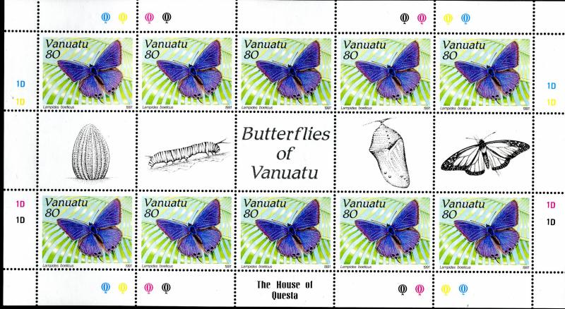 VANUATU 532-5 SHEETS OF 10  MNH SCV $89.50 BIN $45.00BUTTERFLYS