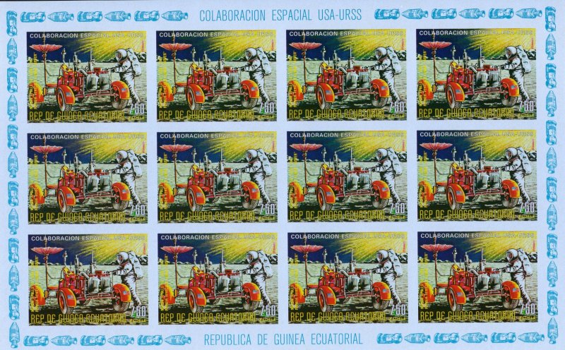 Equatorial Guinea 1975 OVNI-APOLLO 11-GAGARIN-MOON-SPACE 11 Sheetlets IMPERF.MNH