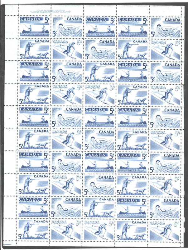 ​CANADA,1957 RECREATION SPORTS,FULL SHEETS (4) #365 - 368