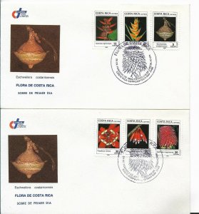 COSTA RICA 1989 FLOWERS FLORA OF COSTA RICA 6 VALUES ON 2 FIRST DAY COVER FDC