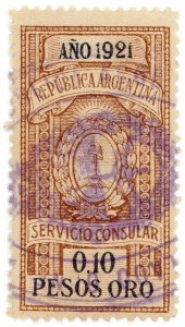 (I.B) Argentina Revenue : Consular Service 10c (1921)