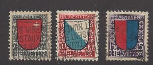 Switzerland #B15-17 used, various coats of arms, issued 1920