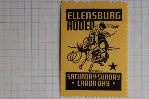 Ellensburg WA Rodeo Bucking Bronco Bull rider Cowboy show Poster stamp ad 1930s