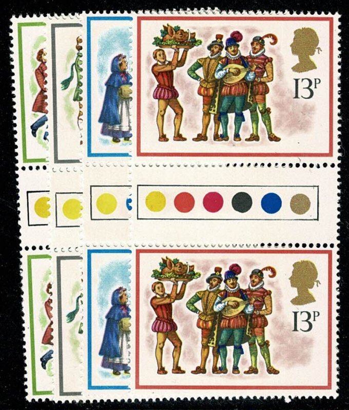 GB 1978 Christmas. Traffic Light Gutter Pair Set of 4 values.