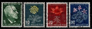 Switzerland #B166-69 ~ Cplt Set of 4 ~ Flowers ~ Used, [B166 PM]  (1947)