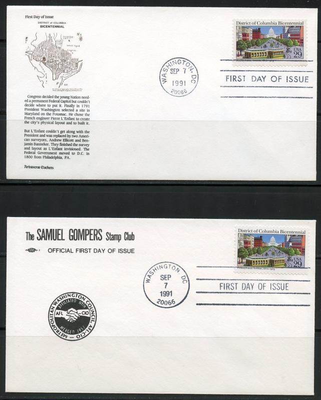 UNITED STATES ARISTOCRAT CACHET & SAMUEL GOMPERS DISTRICT OF COLUMBIA  1991 FDCS 