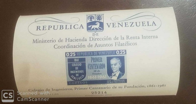 O) 1961 VENEZUELA, JUAN J. AGUERREVERE - ENGINEERING SOCIETY  FROM 1861-SC 801 