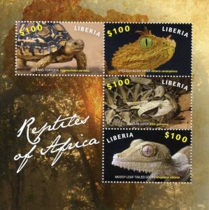 Liberia 2015 MNH Reptiles of Africa 4v M/S Turtles Snakes Vipers Geckos Stamps