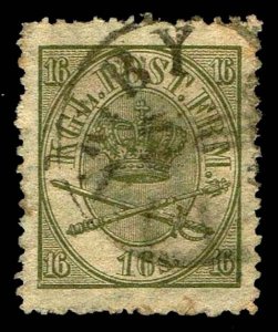 1864-68 Denmark #16 Royal Emblems - Used - VF/XF - CV$175.00 (ESP#3803)