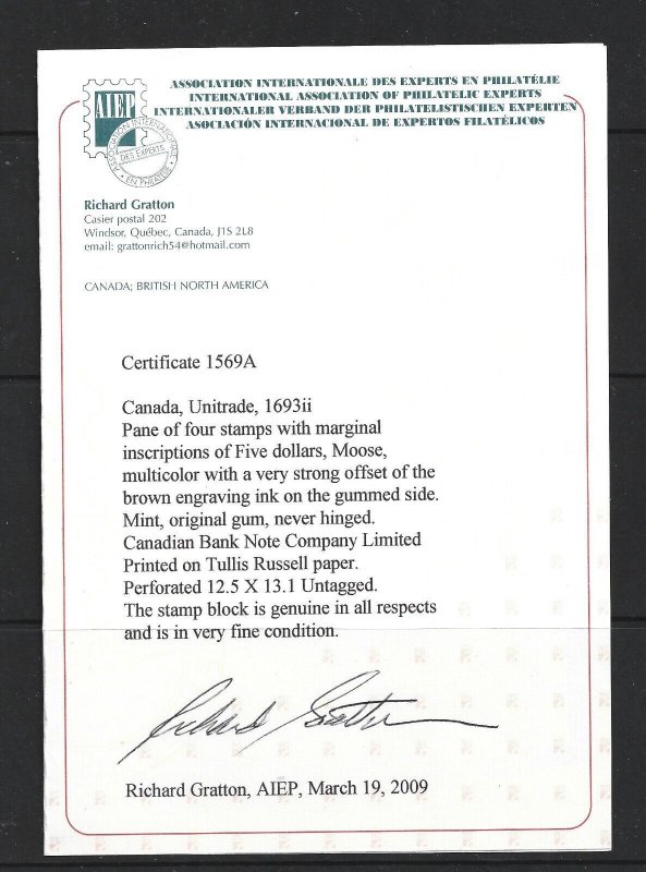 CANADA 2005 - $5.00 DOLLAR MOOSE  WITH STRONG GUM OFFSET -  SCOTT 1683ii - MNH