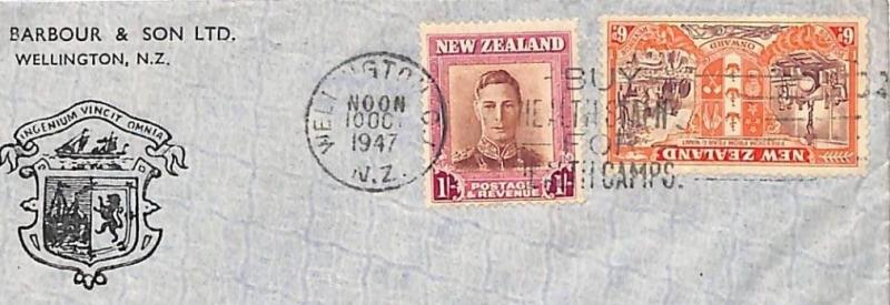 New Zealand ADVERT Cover 1947 *WELLINGTON* Crest Unusual KGVI {samwells} GU269