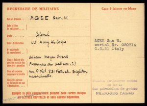 USA 1944 Italy Air Force POW Camp Red Cross Cover Catholic Switzerland 89687