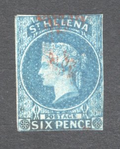 St. Helena, Scott #1   VF, Used, 6p blue, Wmk. 6 - Star, CV $225.00 .... 5980001