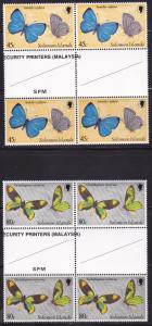 Solomon Islands 1980 Butterflies Complete in Gutter Pair Blocks of 4  VF/NH