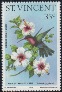 St. Vincent 1976 MNH Sc 467 35c White hibiscus, Purple-throated hummingbird