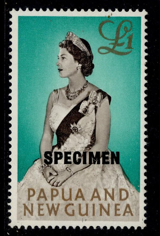 AUS - Papua New Guinea QEII SG45s, £1 SPECIMEN 15½mm, NH MINT.