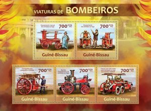 GUINEA BISSAU - 2013 - Vintage Fire Engines - Perf 5v Sheet -Mint Never Hinged