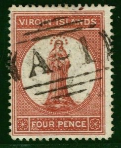 VIRGIN ISLANDS QV Stamp SG.37 4d VFU *A91* Numeral 1887-89 Cat £70+ BLBLUE113