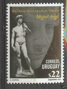 Michelangelo fine art nude sculpture of David  URUGUAY Sc#1897 MNH STAMP cv$6 