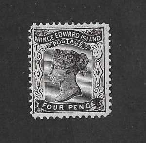 Prince Edward Island Sc #9 4p black  dot between 'C' and 'E�...