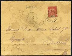 Martinique 1908 cover (stained) to Bordeaux bearing 10c r...