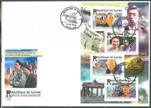 GUINEA  2015 70th ANN END WORLD WAR II  CHURCHILL QEII FDR & deGAULLE SHEET FDC 