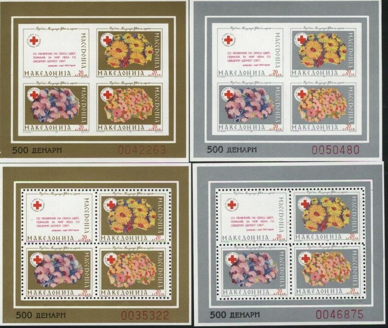 Macedonia MNH Sc RA27a Mini-Sheets (4) Red Cross