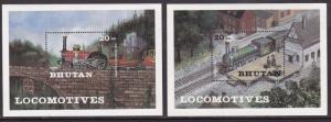 Bhutan 1984 Four Vintage Locomotives Souvenir Sheets Complete VF/NH(**)