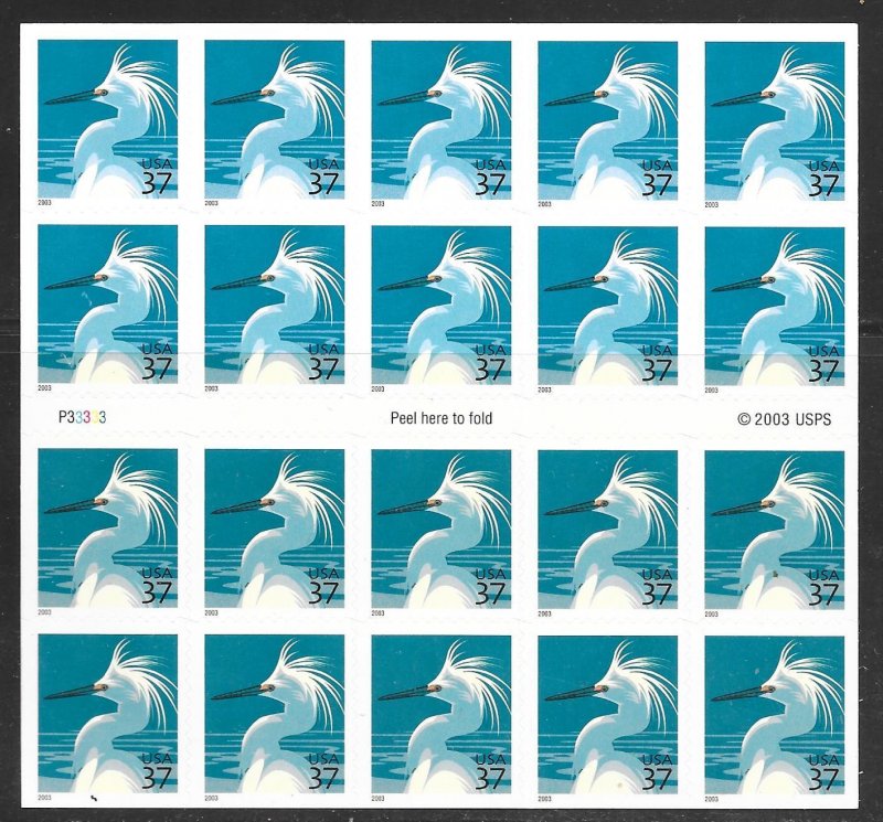 USA 3830De: 37c Snowy Egret, Unfolded booklet, M, SA