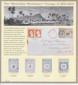 2001 USA Hawaiian Missionary Stamps SS  (Scott 3694) MNH