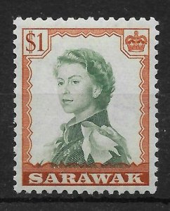 SARAWAK SG200 1957 $1 MYRTLE-GREEN & ORANGE-BROWN MNH