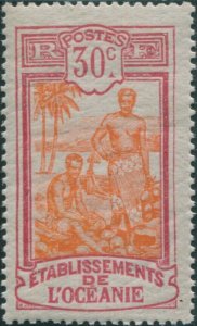 French Oceania 1913 SG52 30c red and orange Kanakas MLH