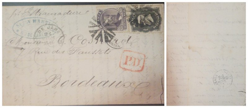 O) 1869 BRAZIL, P.D. - EMPEROR DOM PEDRO SC 57 80r, DOM PEDRO SC 59 200r, FROM