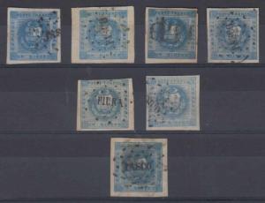 PERU 1858 Sc 3 Bustamante 1-1f SEVEN SINGLES ALL COLORS LISTED USED SCV$332.50++ 