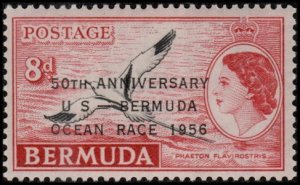 Bermuda 166 - Mint-H - 8p Tropicbird / Ocean Race Ovpt. (1956) (cv $0.55)