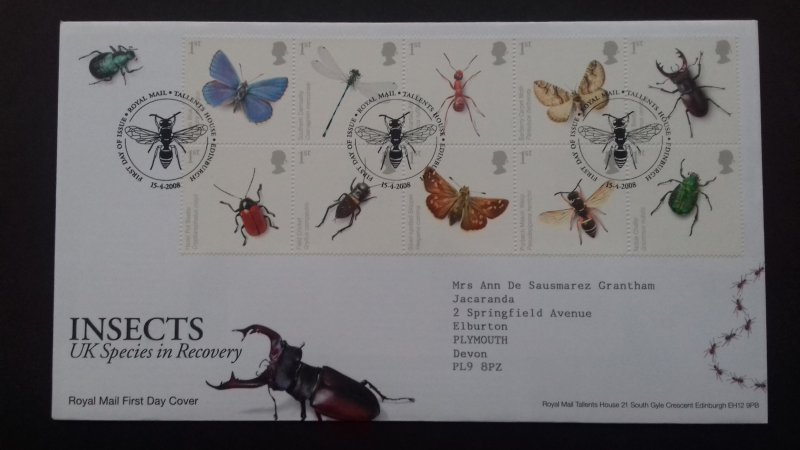 Great Britain 2008 Insects - UK Species in Recovery FDC