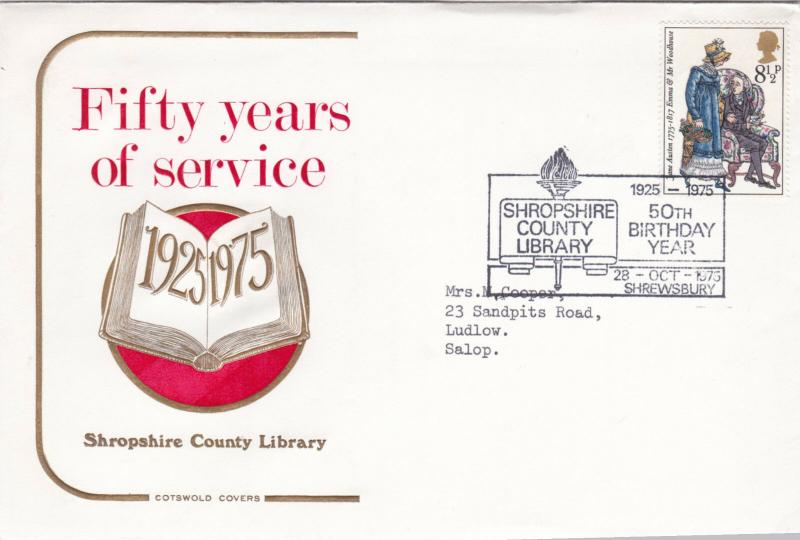 GB 1975 Shropshire County Library 50 years of service Commemorative Cover