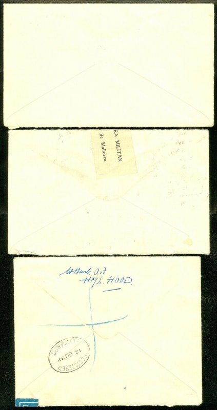 EDW1949SELL : SPAIN 3 1937-38 covers to England with 2 Military Censored & 1 Reg