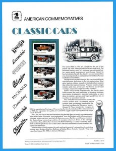 USPS COMMEMORATIVE PANEL #318 CLASSIC CARS #2385A