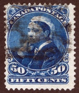 Canada Sc 47 Deep Blue 50¢ 1888 Black Geometric Cancel