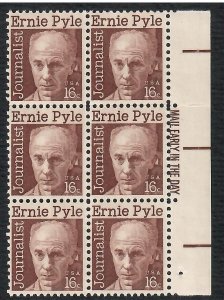 US # 1398 , Journalist Ernie Pyle , Mail Early Block of 6 - I Combine S/H