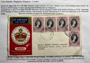 1953 Cocos Island First Day Cover To England Queen Elizabeth II Coronation