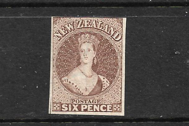 NEW ZEALAND 1862-64  6d   BROWN    FFQ  IMPERF MNG  CP A5B3  SG 42.CHALON