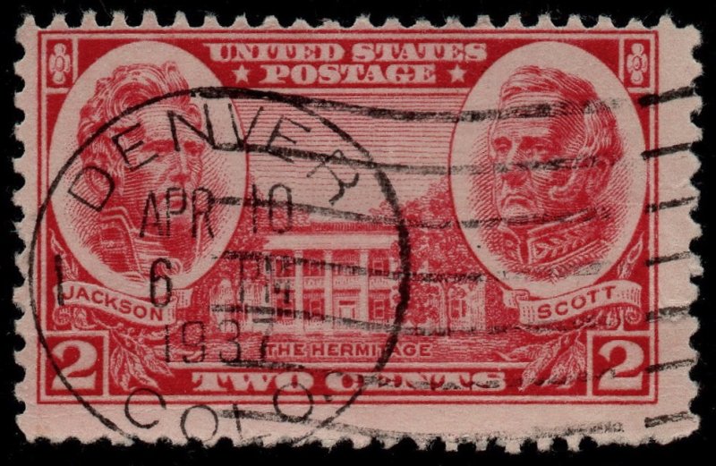 U.S. Scott #786: 1937 2¢ Jackson and Scott, The Hermitage, Used, F