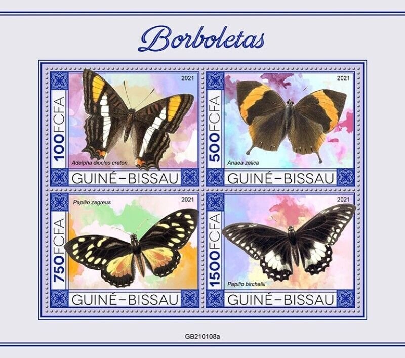 Guinea-Bissau - 2021 Butterflies, Tiger, Swallowtail - 4 Stamp Sheet - GB210108a 