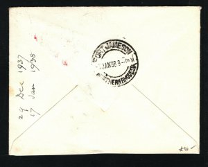 NORTHERN RHODESIA KGV Cover Fort Jameson GB Herts 1938{samwells-covers}PB235