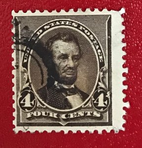 1890 US Sc 222 used 4cent Lincoln CV$4.75 Lot 2032