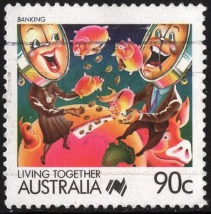 Australia SC#1076 90¢ Living Together: Banking (1988) Used