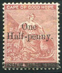 Cape of Good Hope #40 (SG 47) Cat£60, 1882 1/2p on 3p claret, hinged